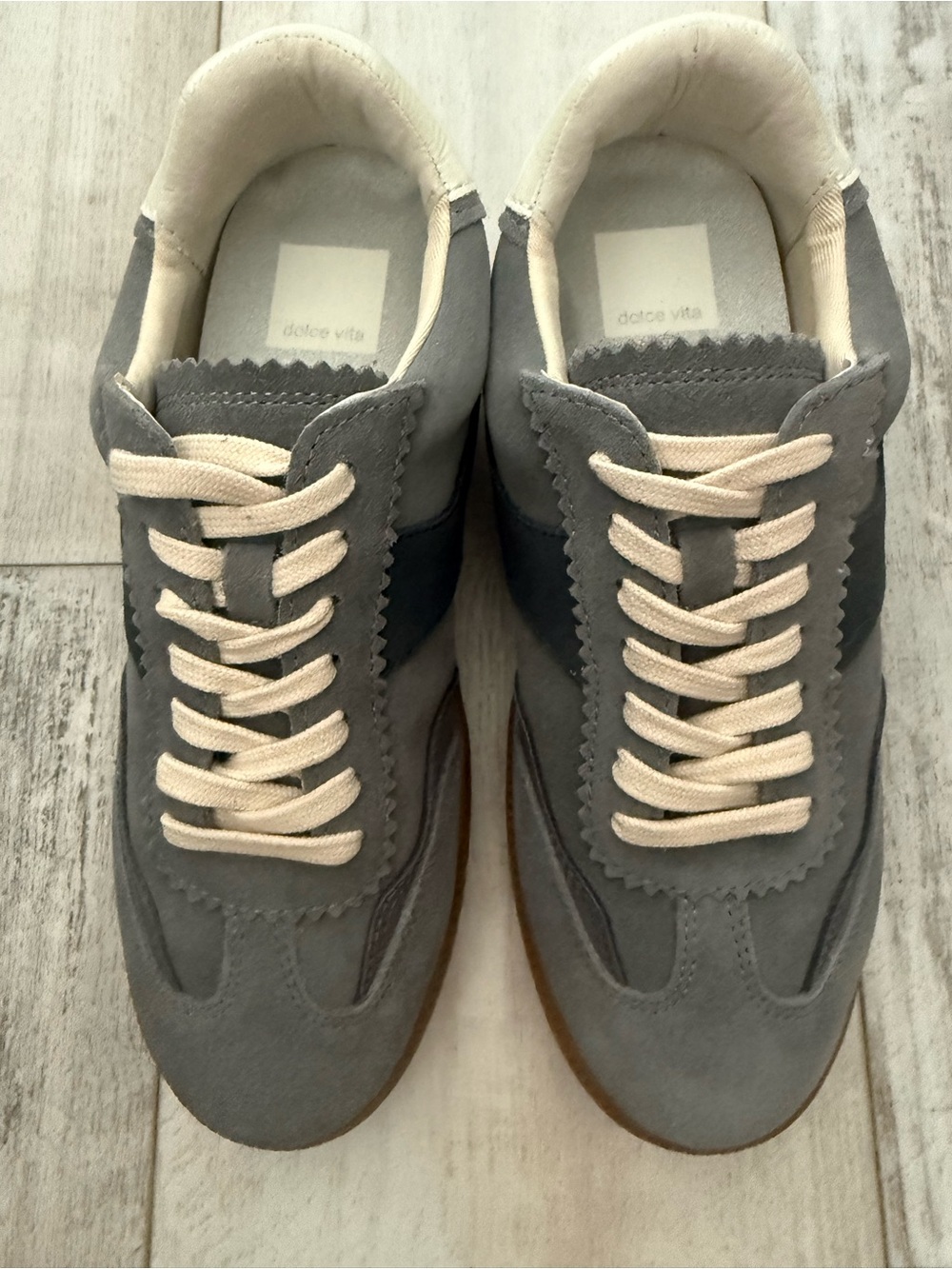 Dolce Vita Gray and Cream Suede Sneakers
